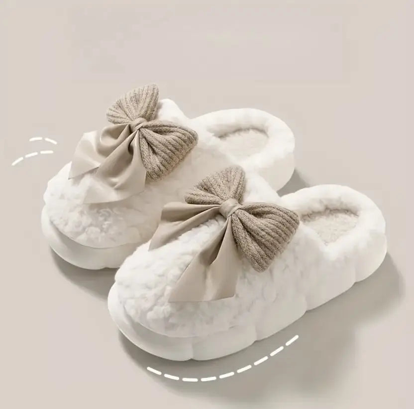 Women Winter Fur House Bow Room Slippers